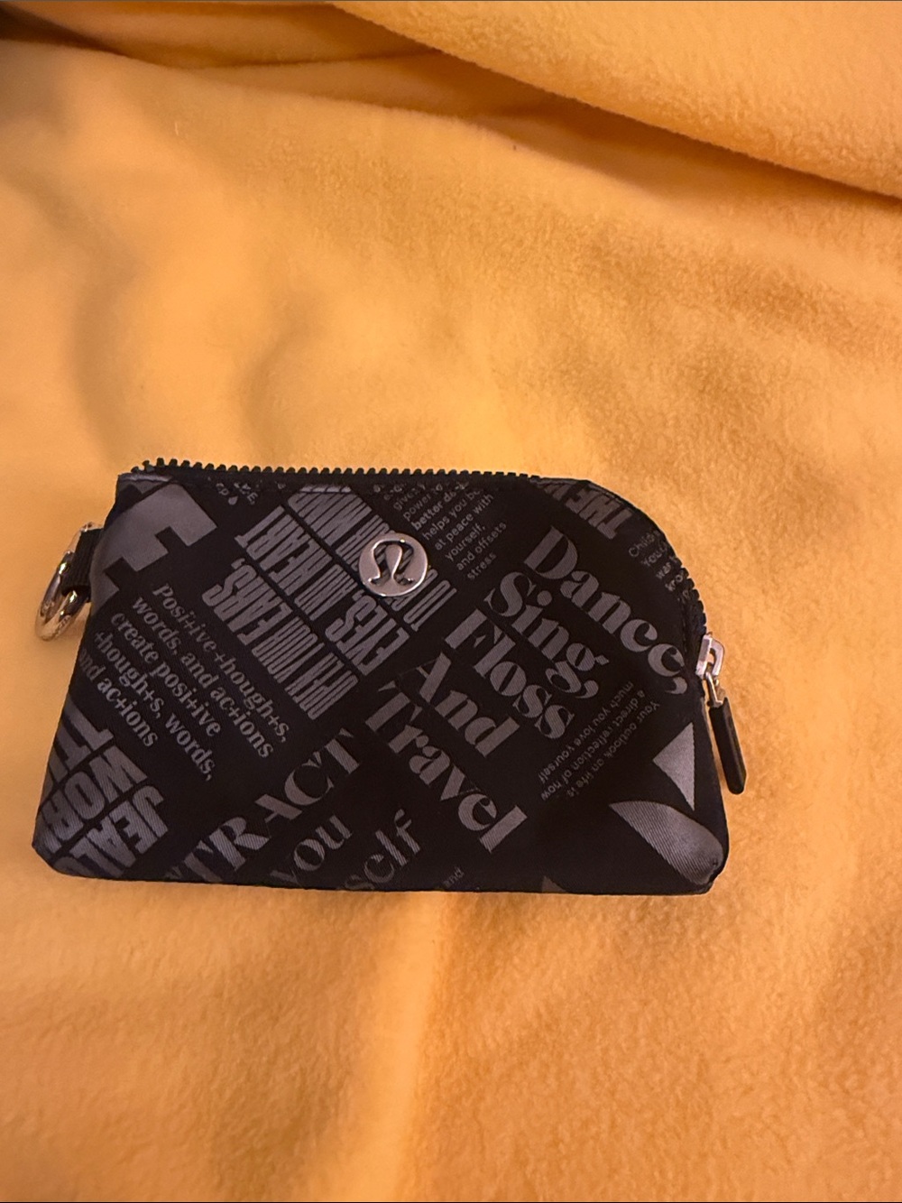 lululemon athletica Black Logo Print Zip Pouch with Silver Emblem